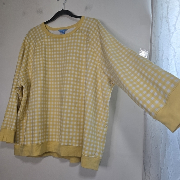 Draper James yellow white Natalie sweatshirt Gingham print Casual Lounge - Picture 6 of 10